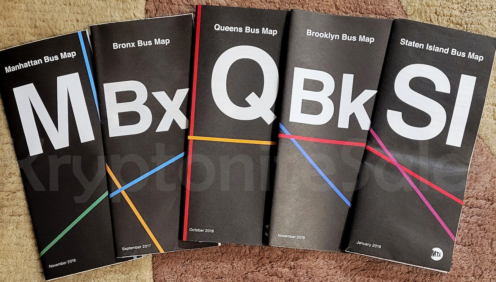Set of 5 New York City Bus Maps Manhattan Bronx Queens Brooklyn Staten Island