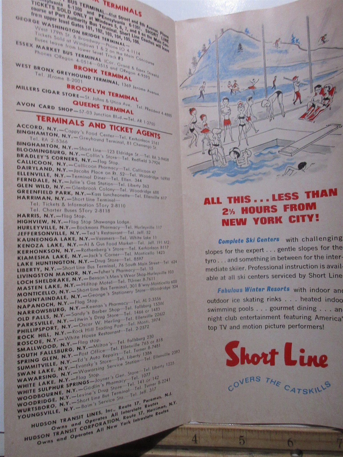 1964 Short Line Bus Lin Brochure Timetable New York City Catskill Hudson Transit