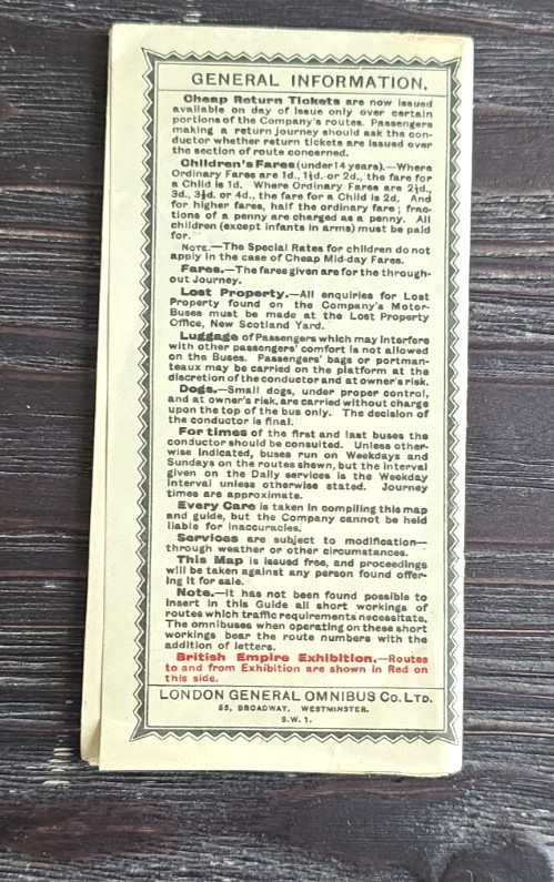 Vintage 1925 Map of General London Underground Bus Routes No 7 Map