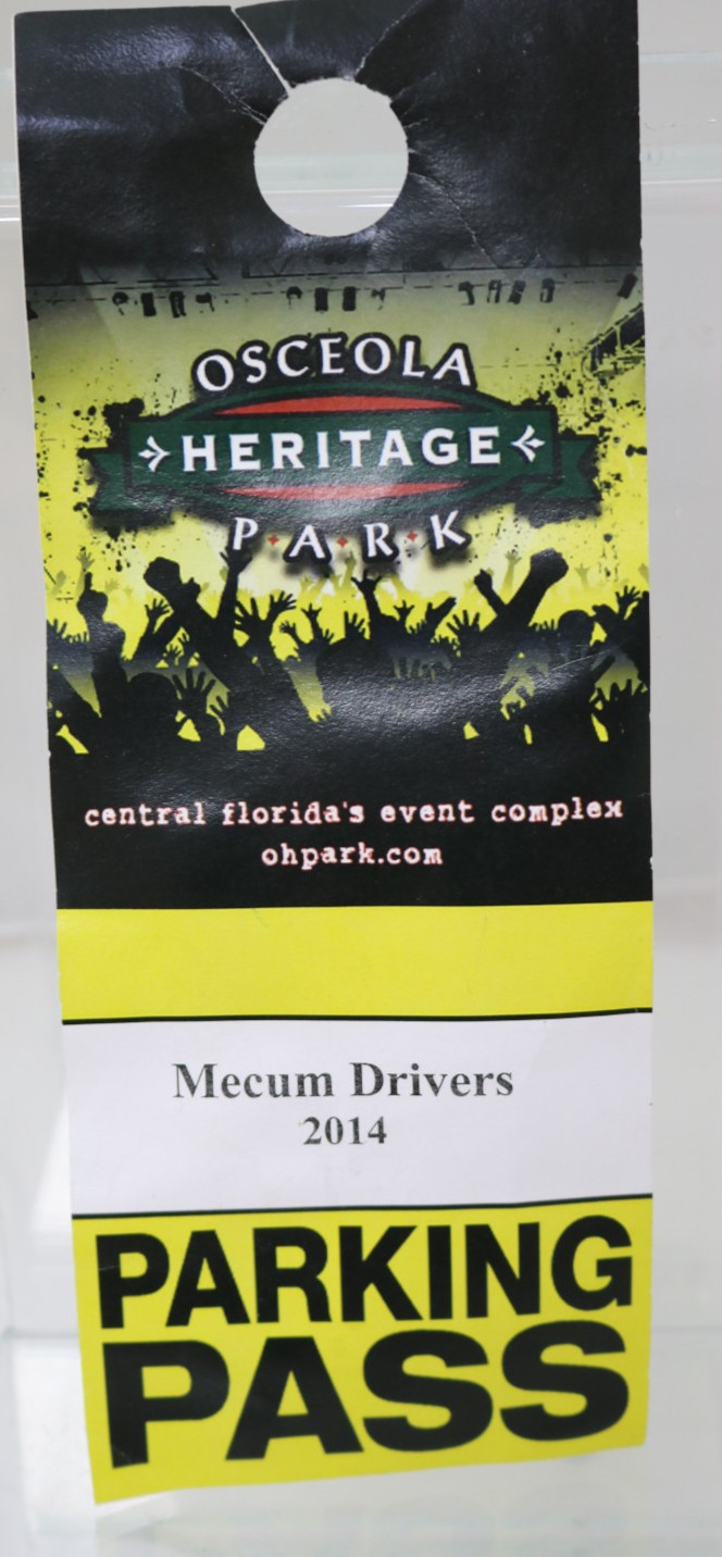 Vintage Osceola Heritage Park 2014 Mecum Driver Parking Pass. 10.5″X4.5″