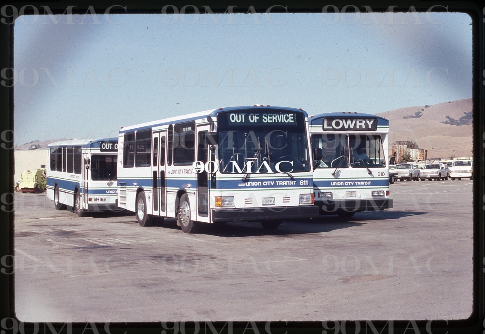 UNION CITY TRANSIT (CA). Gillig Spirit Buses #610-611. Original Slide 1990.