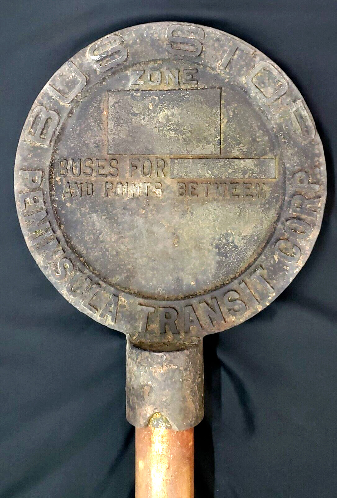 Early 1900’s Round Cast Iron Bus Stop Sign from Virginia Peninsula Transit Corp