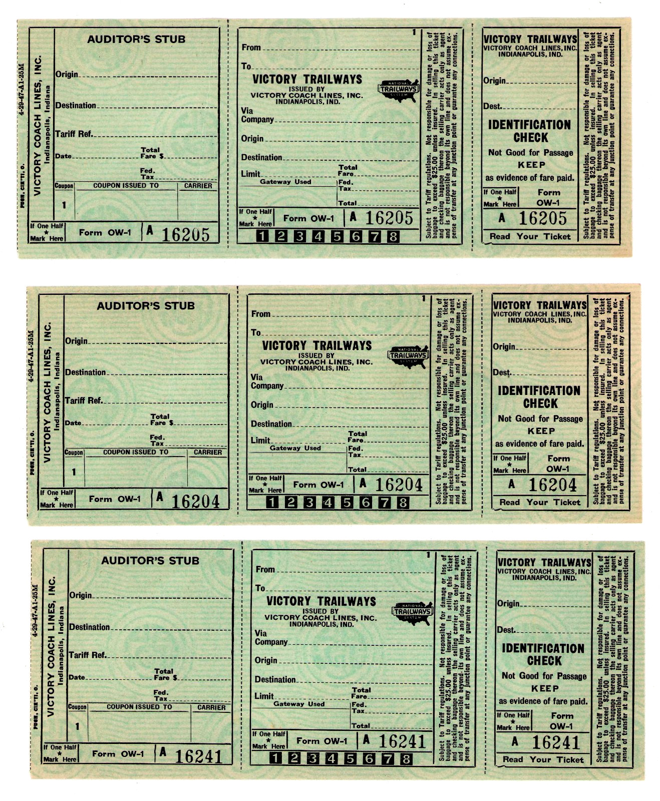 Vintage Unused Trailways Bus / Victory Coach Lines (VCL) Ticket Stubs _m2