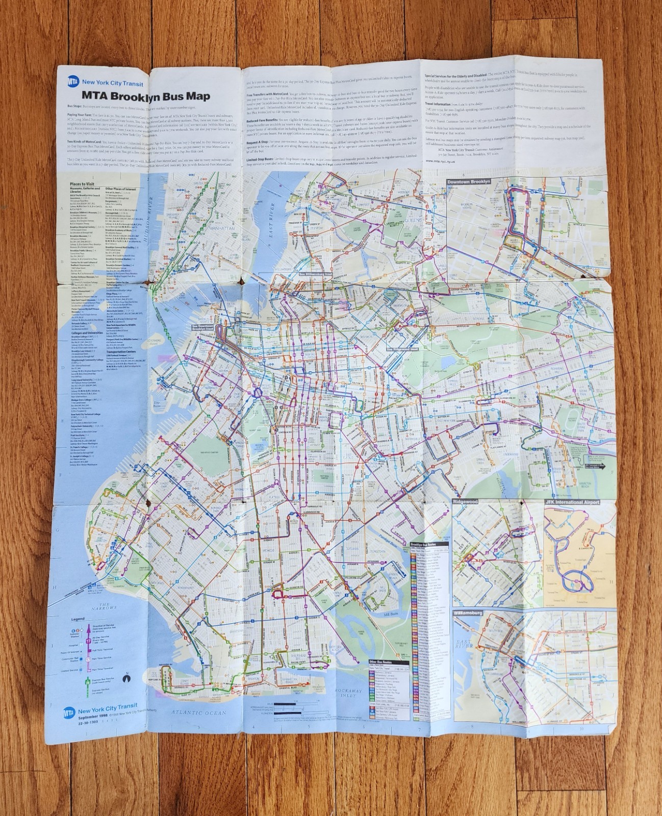 VINTAGE 1998 NYCTA NYC BROOKLYN BUS MAP MTA NEW YORK CITY TRANSIT AUTHORITY