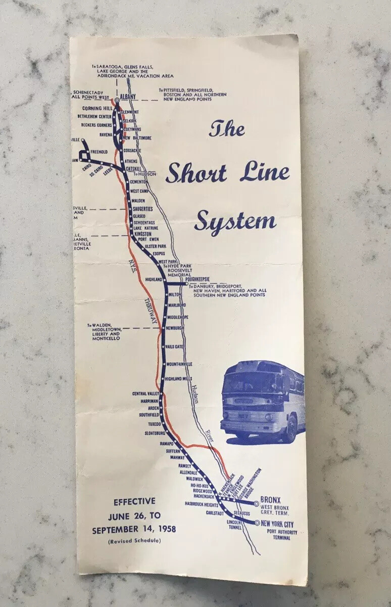 THE SHORT LINE SYSTEM BUS SCHEDULE TIMETABLE TRAVEL BROCHURE BOOKLET 1958