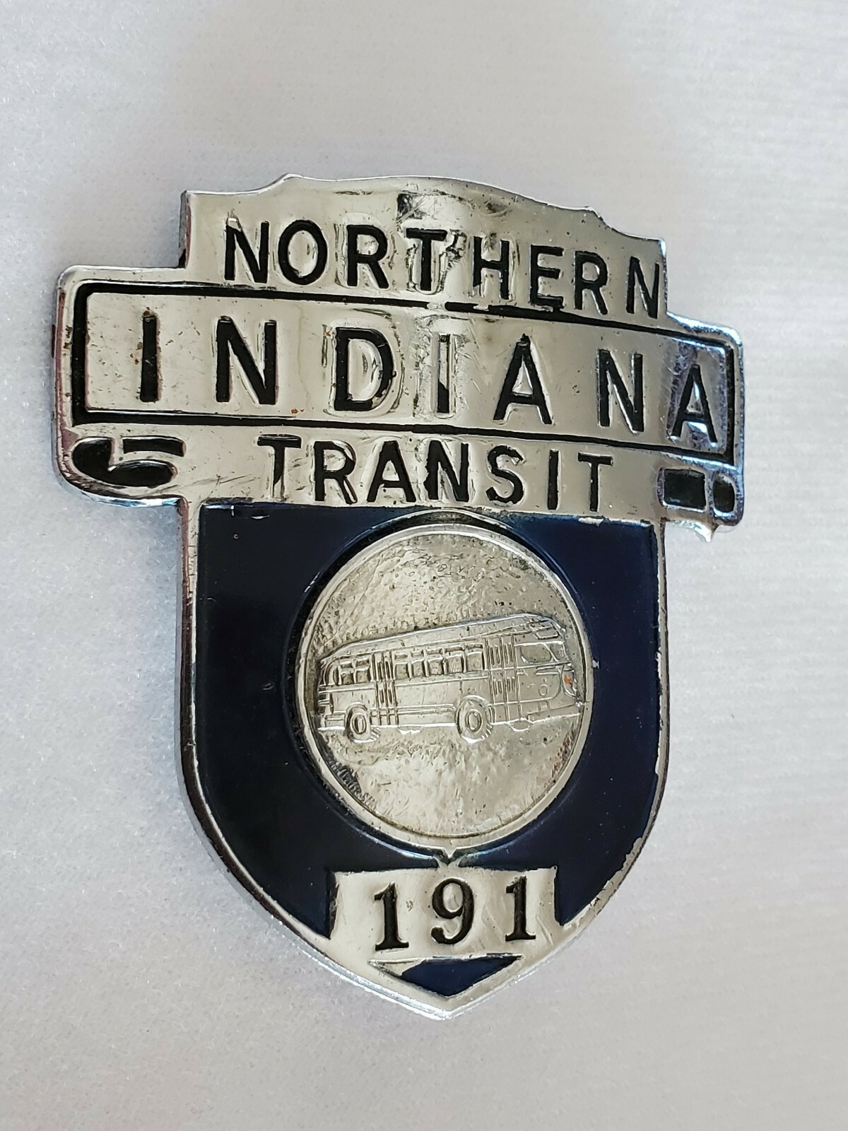 VINTAGE NORTHERN INDIANA TRANSIT #191 OPERATOR CAP BADGE