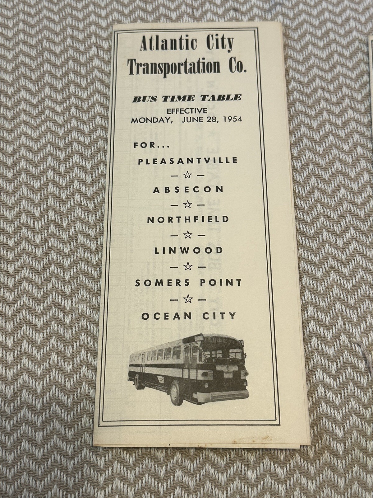 June,25 1954 Atlantic City Transportation Company Bus Timetable Schedule!!!!!!