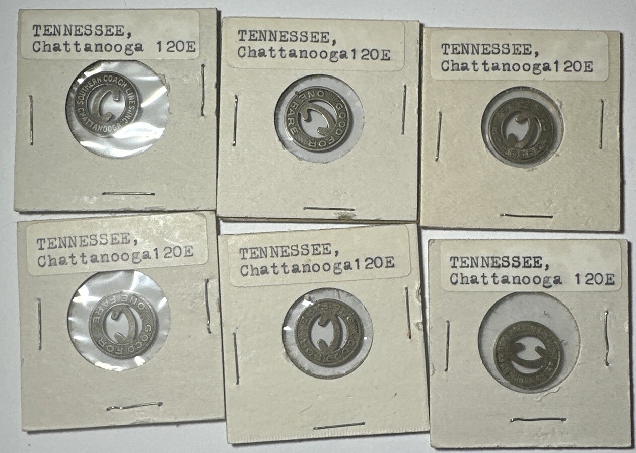 VERY RARE SOUTHERN COACH LINES TRANSIT TOKEN ~ CHATTANOOGA TENNESSEE LOT OF (6)