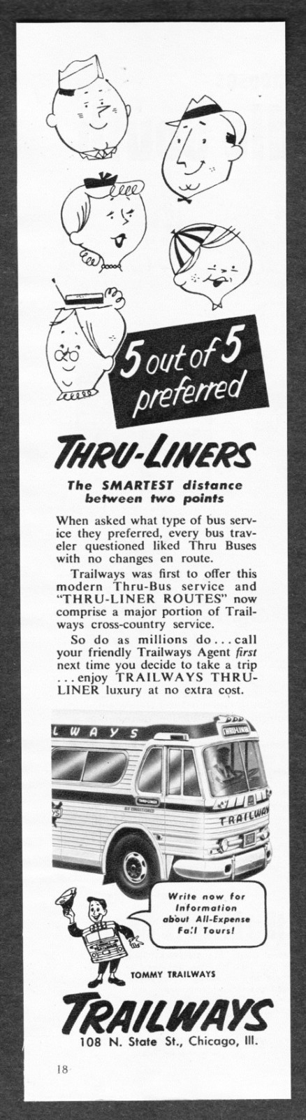 1940 Tommy Trailways Logo Thru-Liners Luxury Bus photo vintage print ad