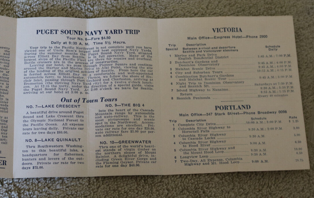 Gray Line Motor Tours – Seeing Portland & Seeing Seattle – 2 items from 1920s