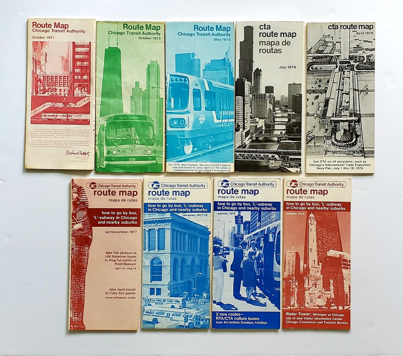 Lot of 9 Chicago Transit Authority CTA Route Maps 70s