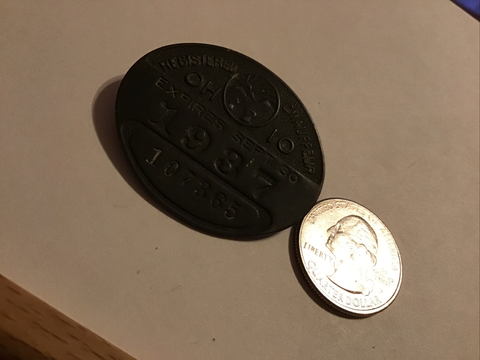 1936 1937 Registered CHAUFFEUR LICENSE OHIO Taxi Cab Pinback Badge Medallion Pin