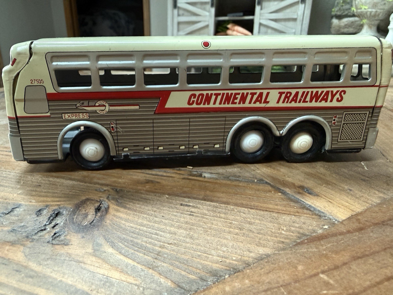 Vintage Continental Trailways Express Tin Toy Bus Coach Model 27505