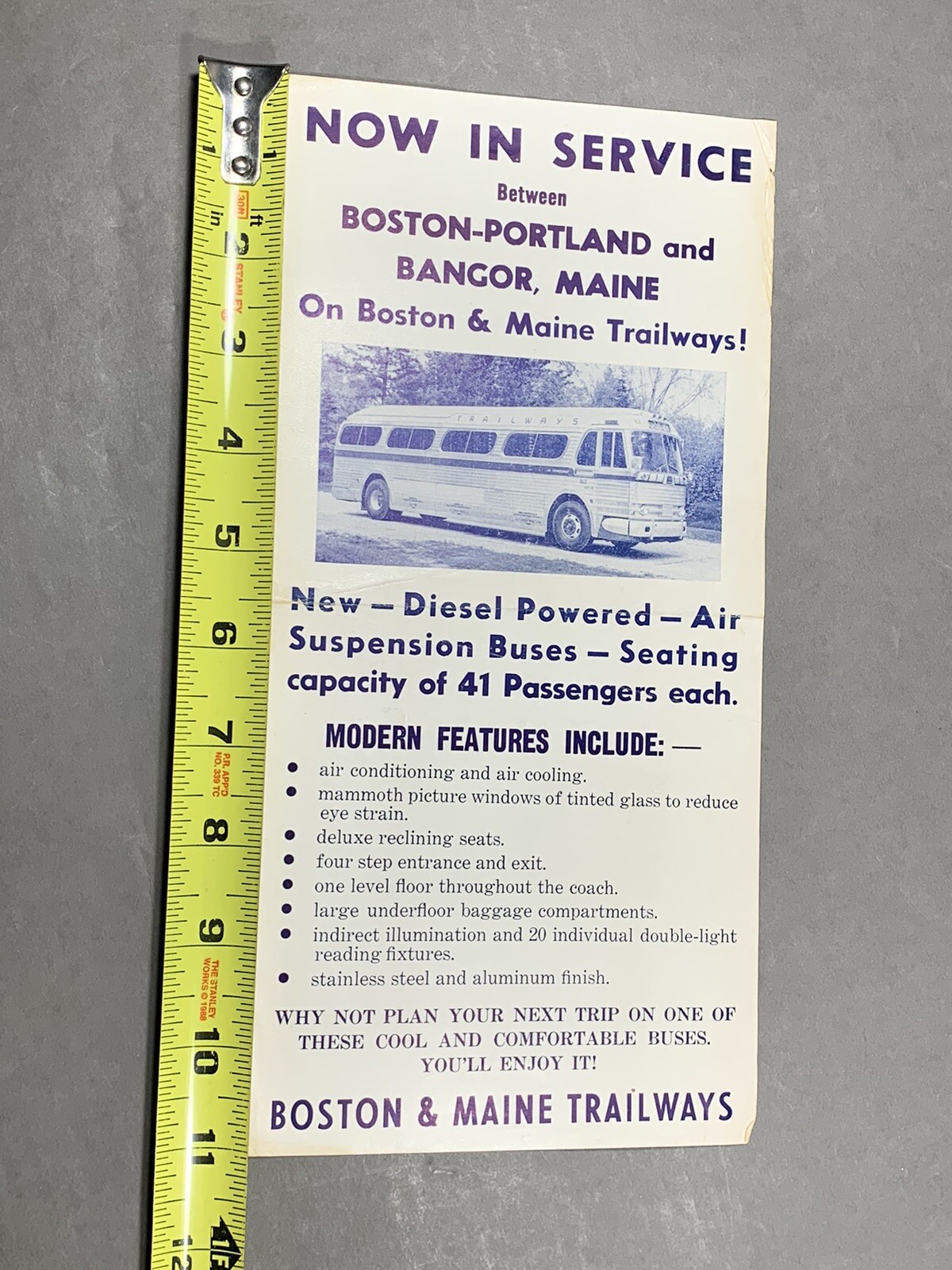 Vintage Boston & Maine Trailways Co. Bus Travel Transportation Advertisement