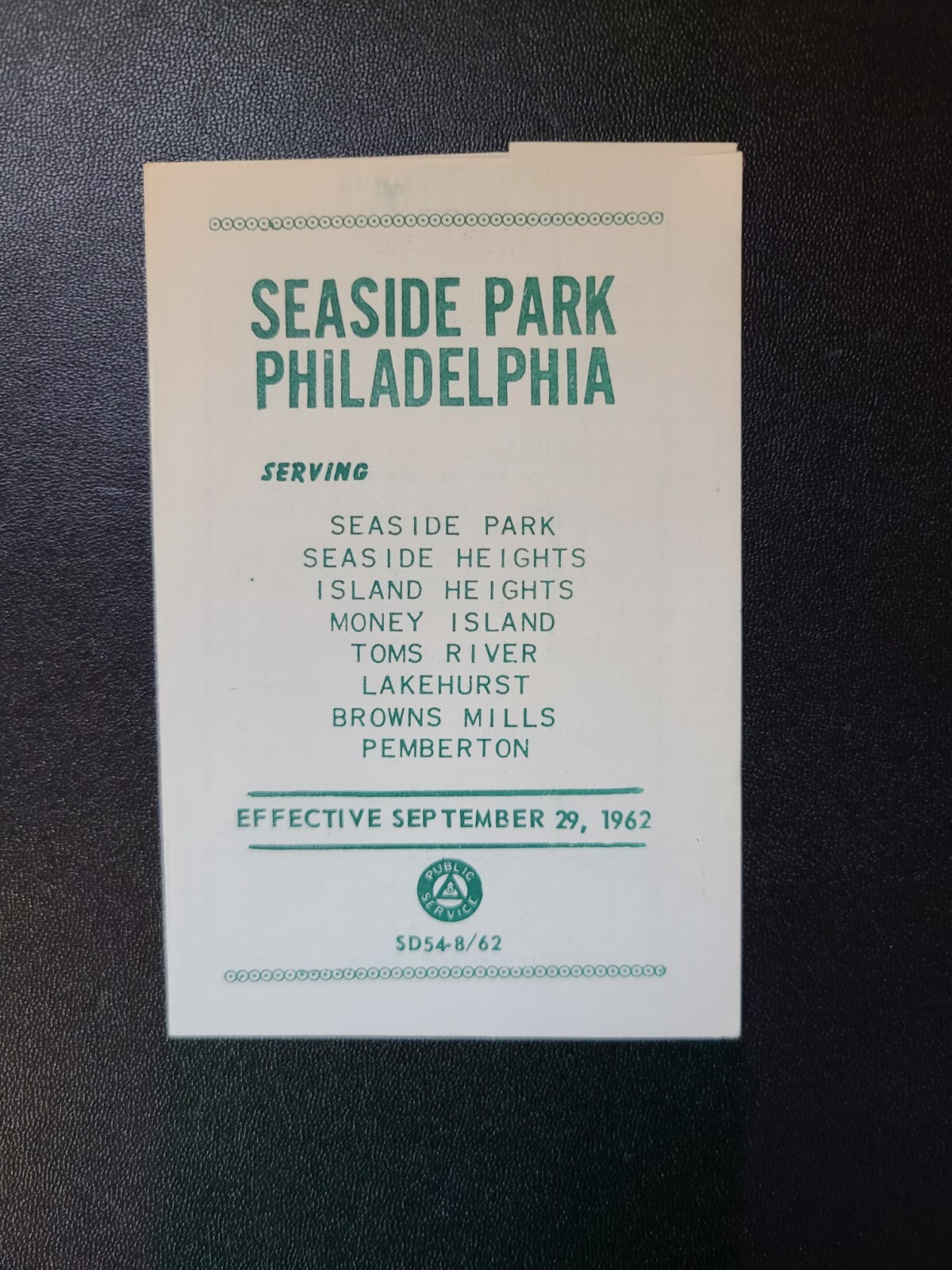 Public Service Bus Seaside Park Philadelphia Timetable (Sep 29, 1962)