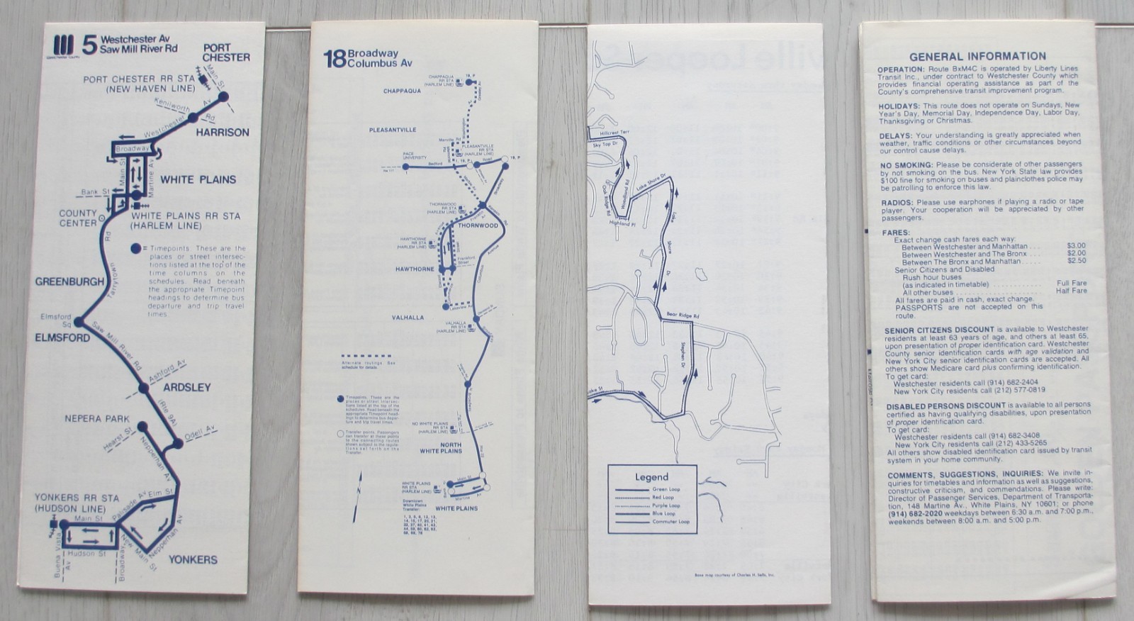 Lot of 4 Vintage Westchester County DOT Bus Timetables White Plains New York NY