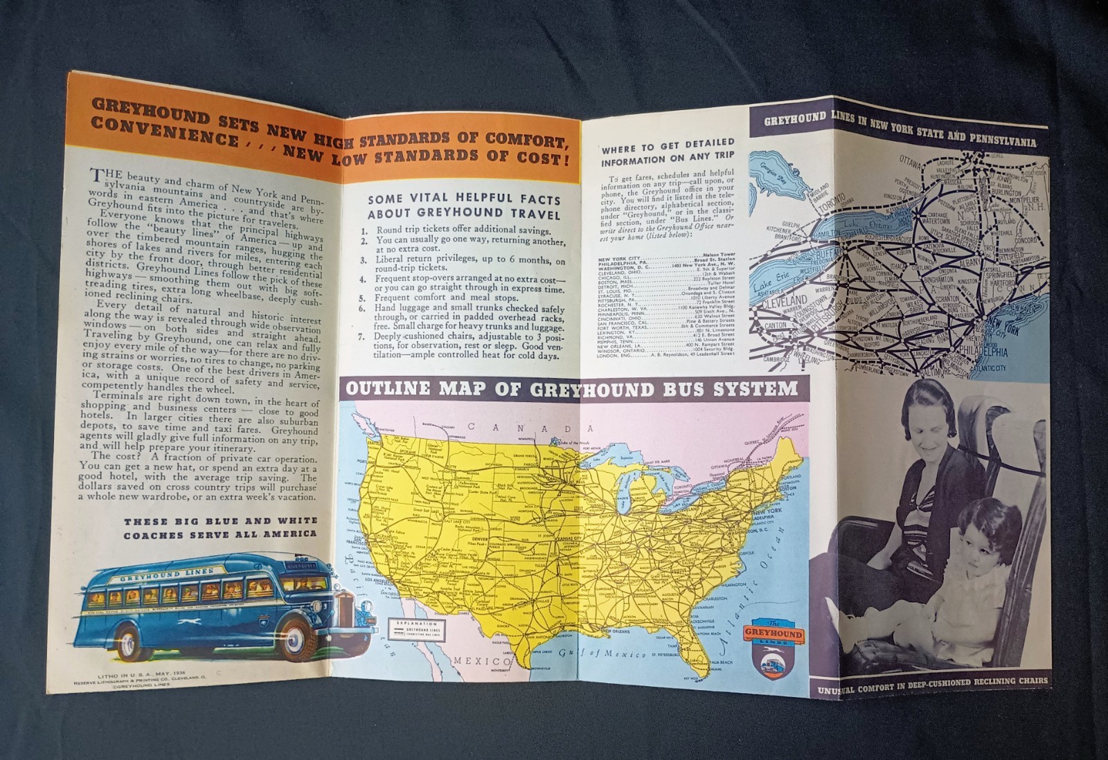 LOT OF 7 1930’s GREYHOUND LINES – TRAILWAYS – TRI-STATE BUS TIMETABLES SOUTHWEST