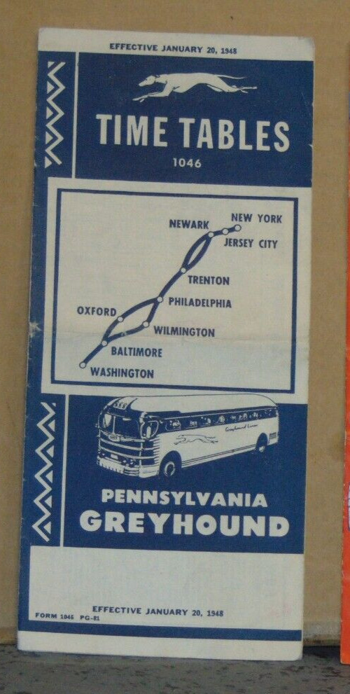 January 20, 1948 Timetables for Pennsylvania Greyhound Bus Service