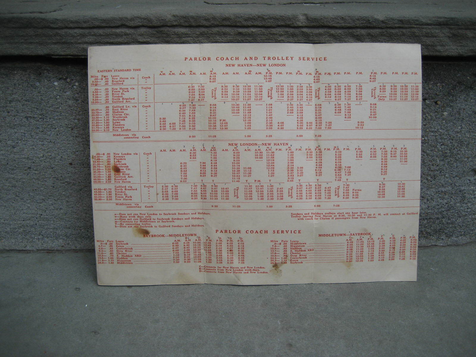 1928 New Haven & Shore Railway Co. Motor Parlor Coach Service Time Table