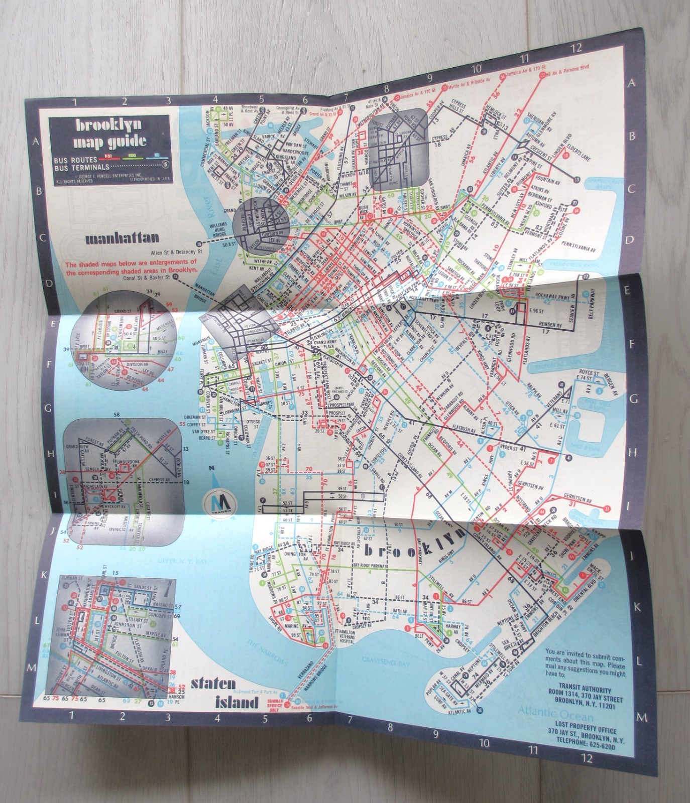 Vintage 1969 New York City Brooklyn Staten Island Bus Map NYC