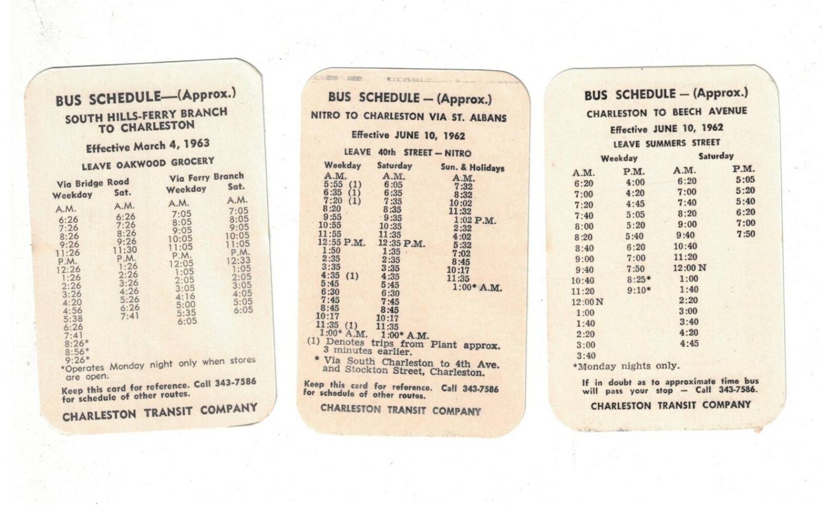 3 1962 Charleston SC Bus Schedules