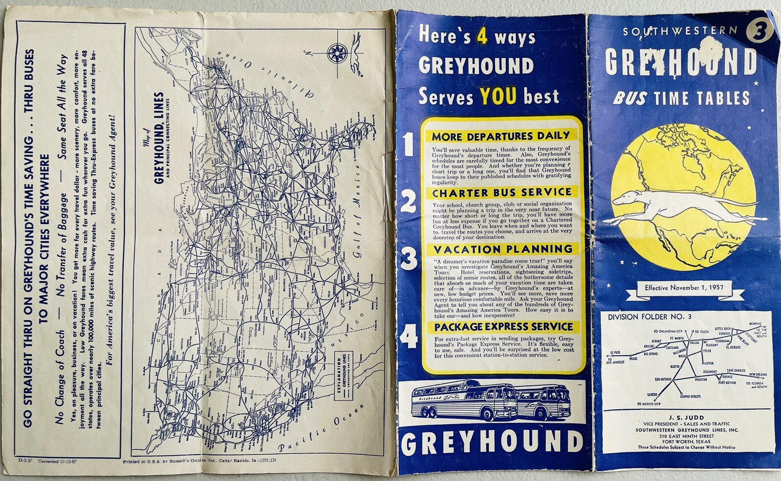 Greyhound Bus Lines Texas Timetable – November 1, 1957
