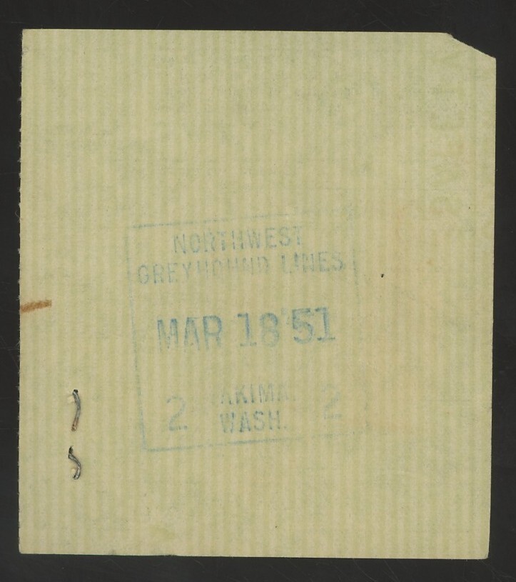 1951 Northwest Greyhound Lines Baggage Ticket Portland, Oregon