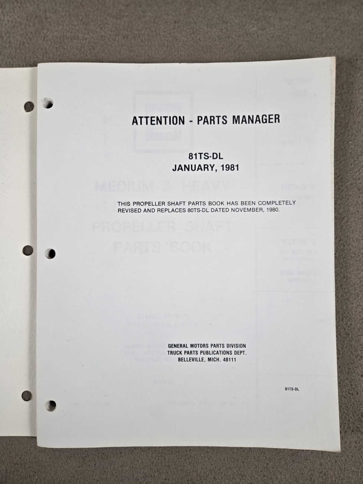 GM 1981 Propeller Shaft Parts Book Medium & Heavy Duty Trucks Models 81TS-DL