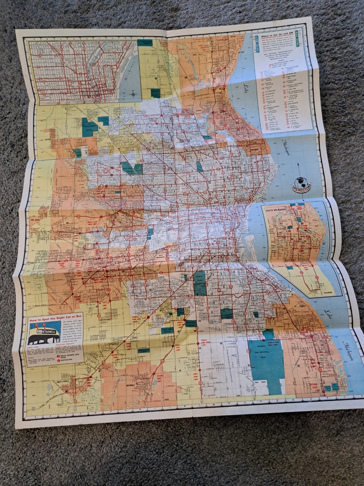 Vintage 1955 Milwaukee Transit Guide Bus Route Map Transport Co.