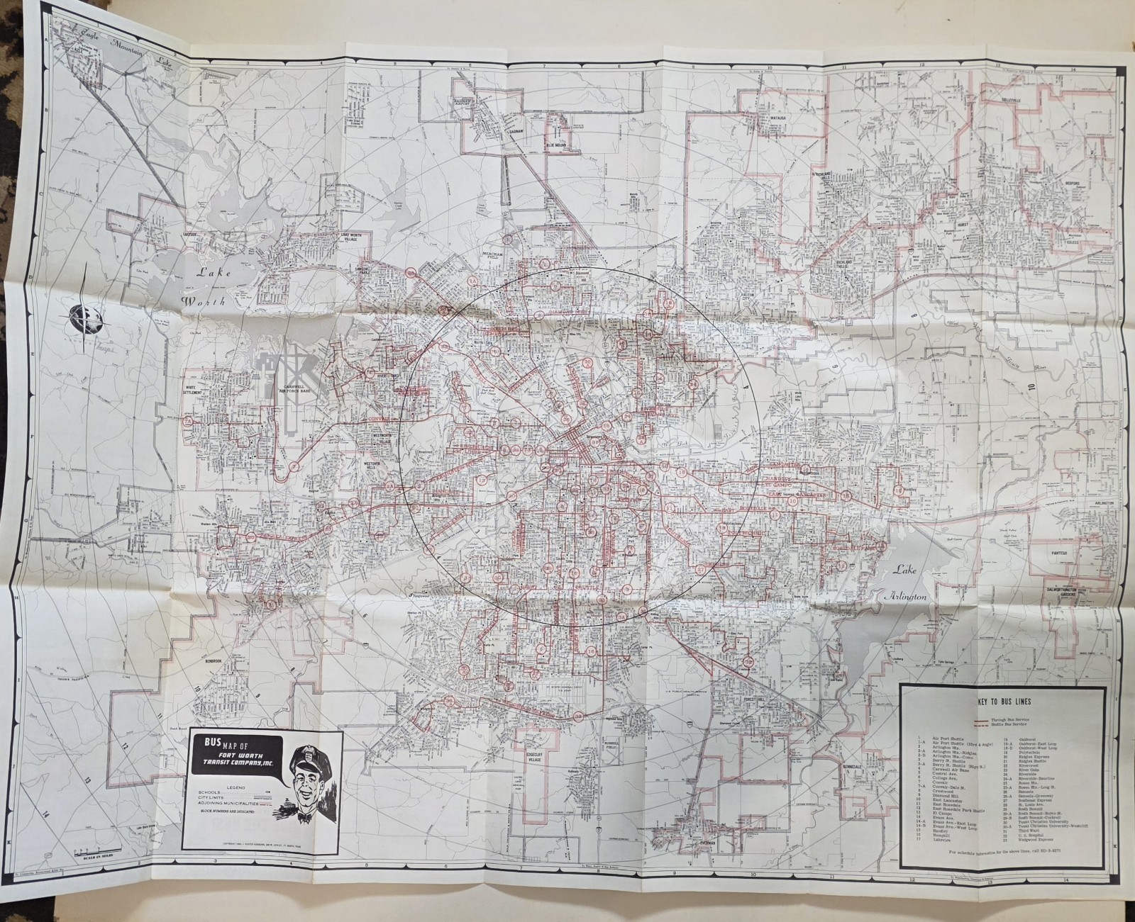 1965 Fort Worth Texas Transit Company Bus Map