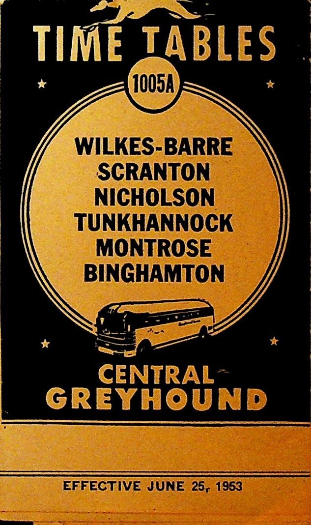 Central Greyhound Bus Timetable 1005A June 25 1963 Wilkes-Barre to Binghamton