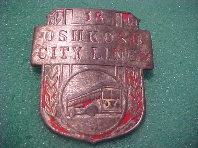 1933 OSHKOSH WISCONSIN CITY BUS LINES BADGE # 18