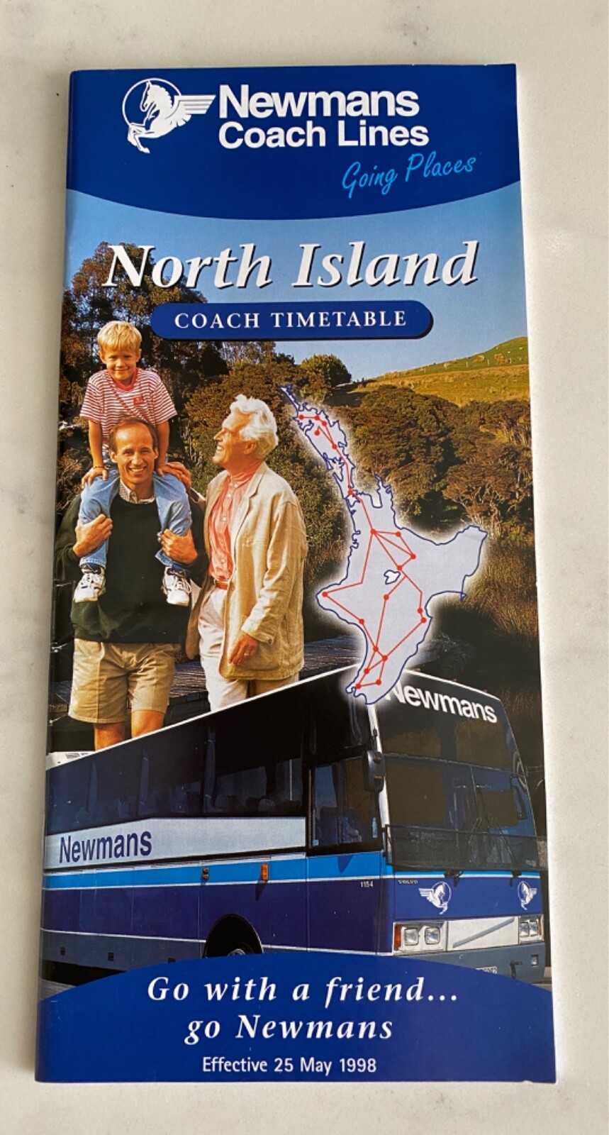 Vintage 1998 North Island coach timetable ~ Newmans Coach Lines New Zealand