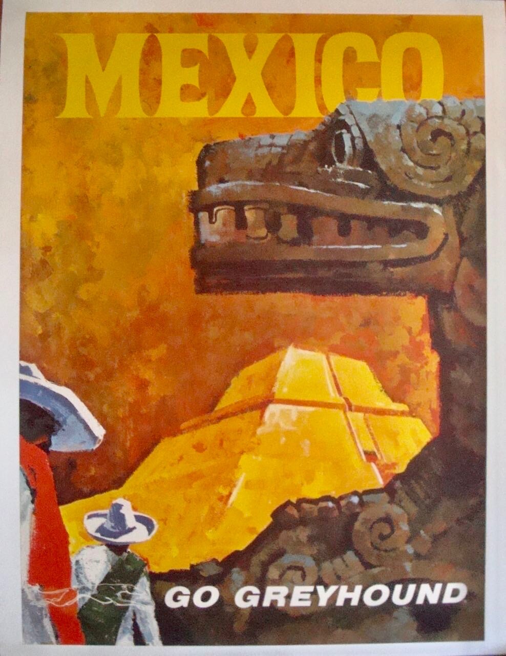 GREYHOUND BUS MEXICO 1962 travel poster 28×38 LINEN NM