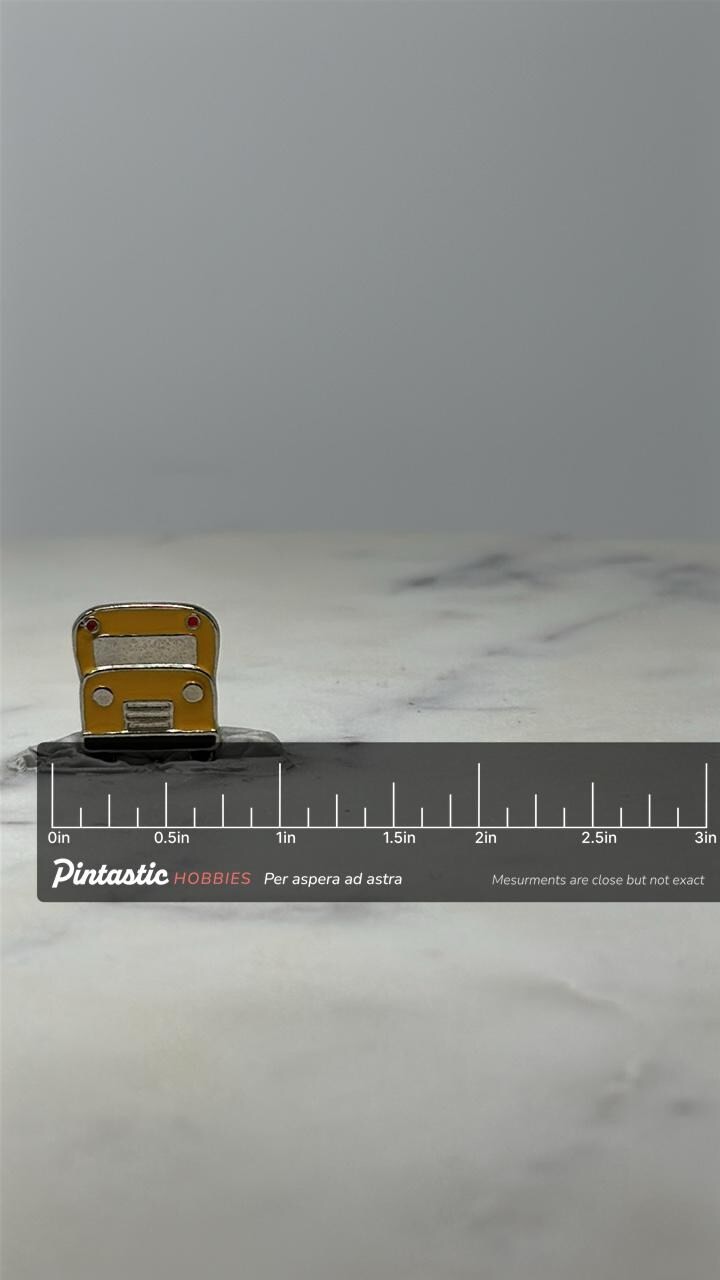 Vintage School Bus Enamel Pin: Yellow & Silver – Retro Transport Accessory