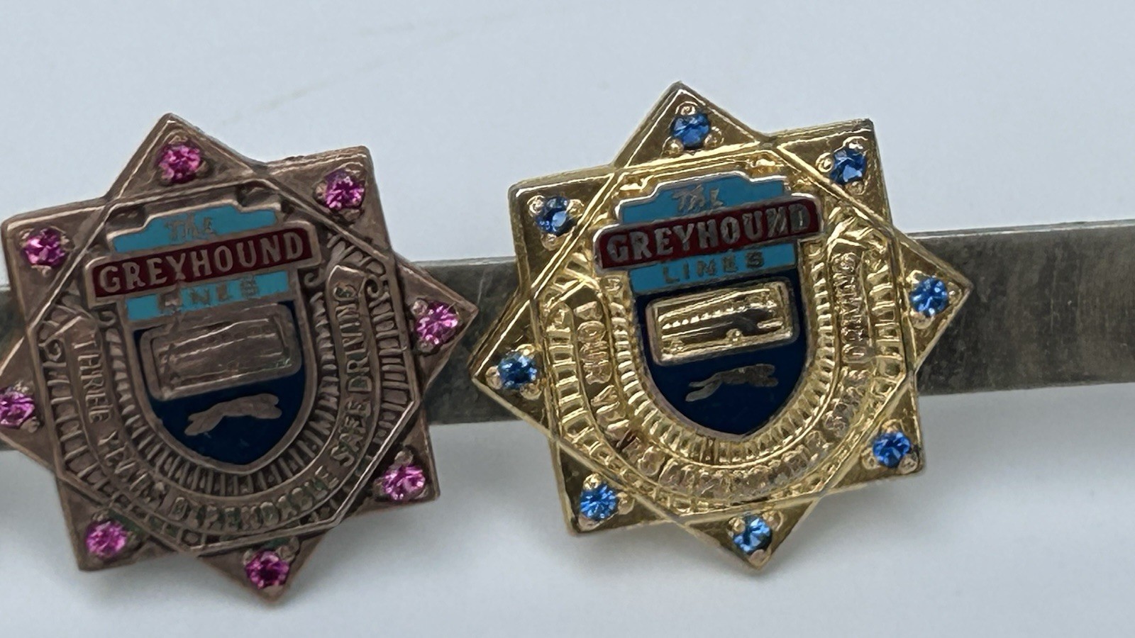 Vintage Greyhound Bus Co Lines Employee Service Award Gem & Enamel Pins