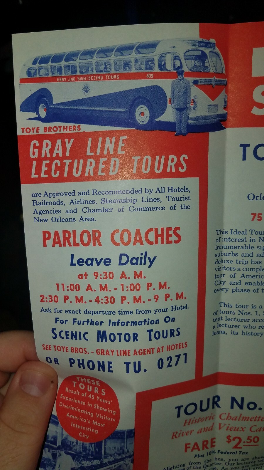 Vintage The Gray Line “Seeing New Orleans” Bus Tours Brochure 1950s
