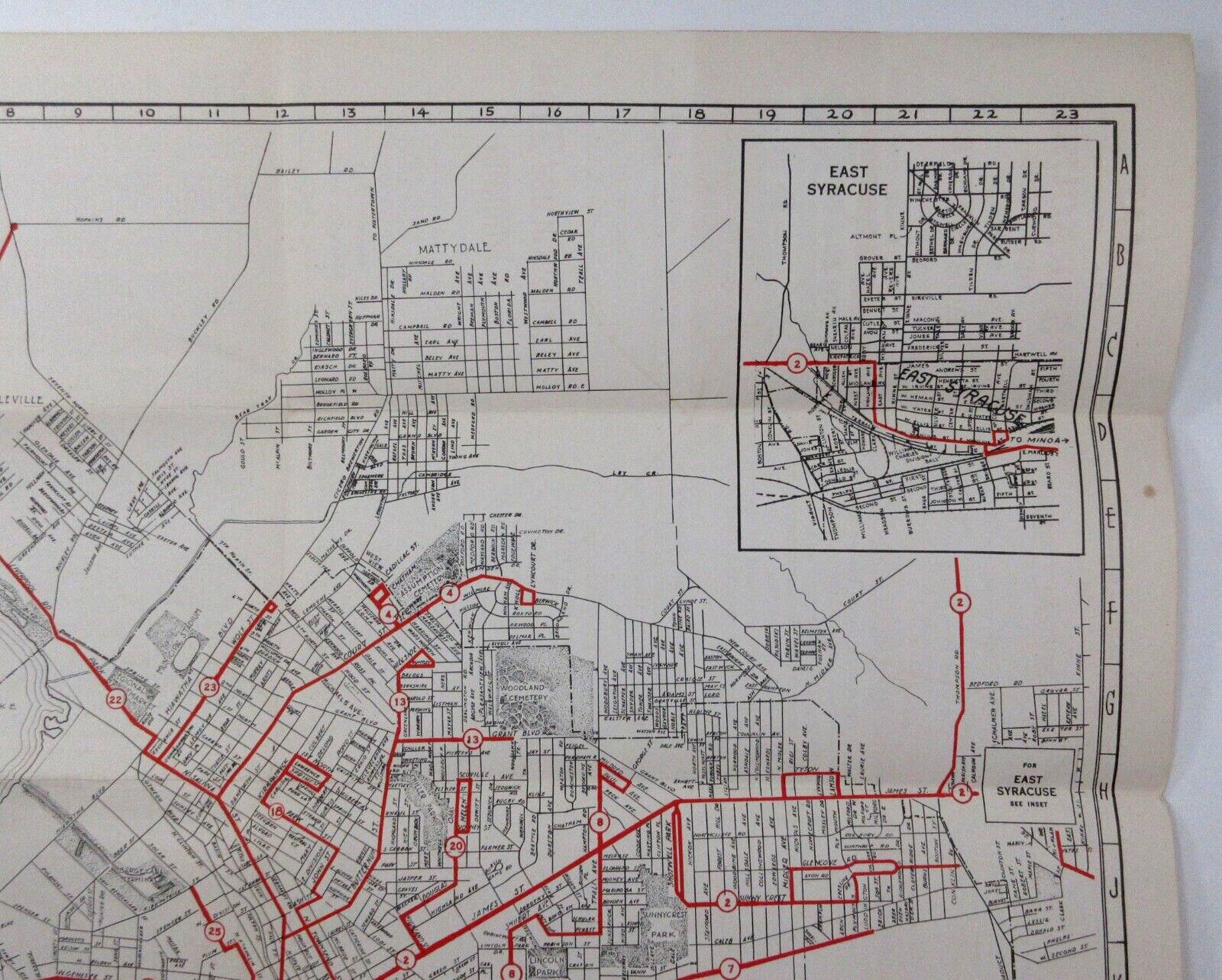 Vintage Syracuse Transit Bus Route Street Map Business Directory New York 1946