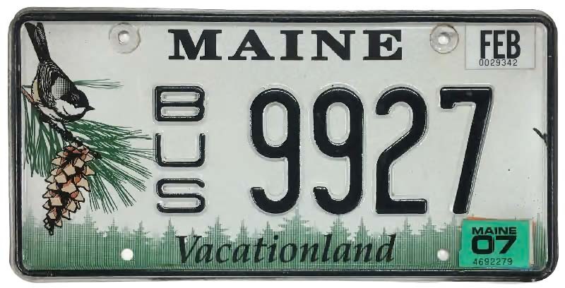 Maine 2007 Chickadee Bird Pine Cone Transit Bus License Plate 9927