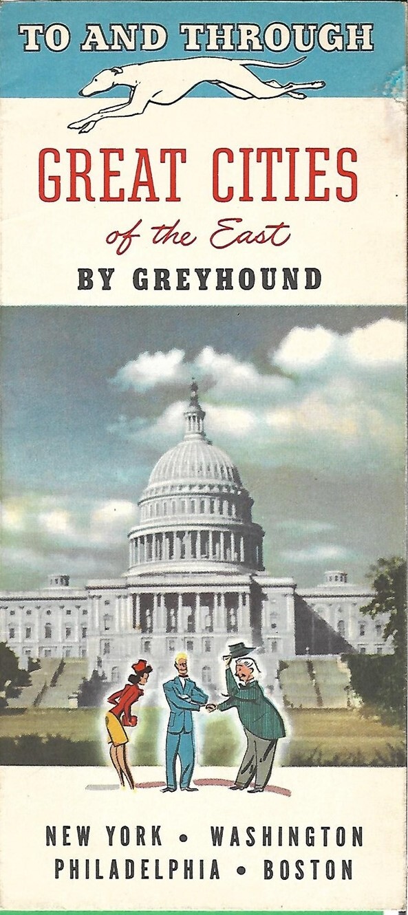 1946 GREYHOUND BUS Tour Map Brochure “To and Through Great Cities of the East”