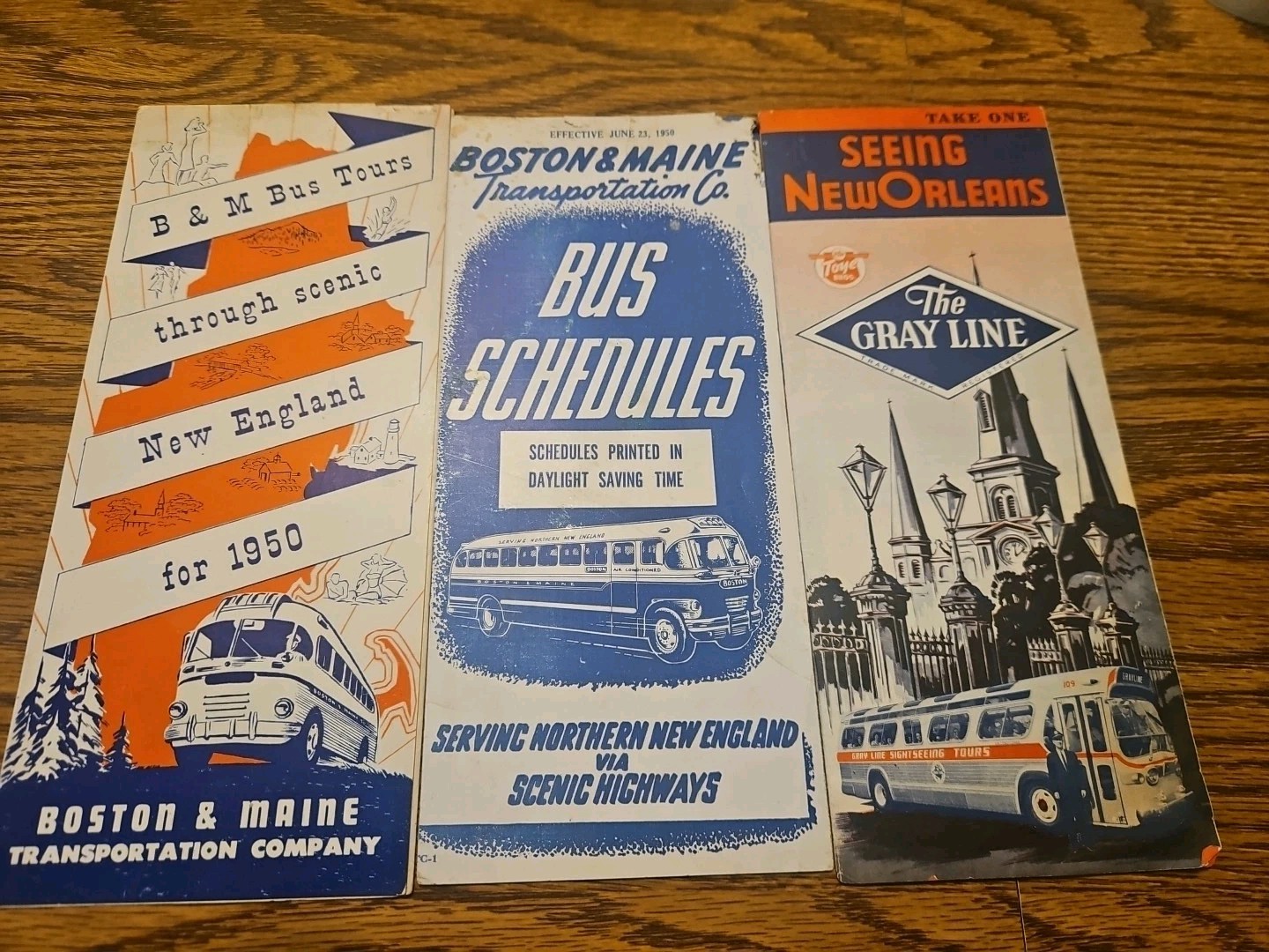 Vintage Set Of 3 1950 Bus Tours Brochures Ephemera Boston & Maine New Orleans