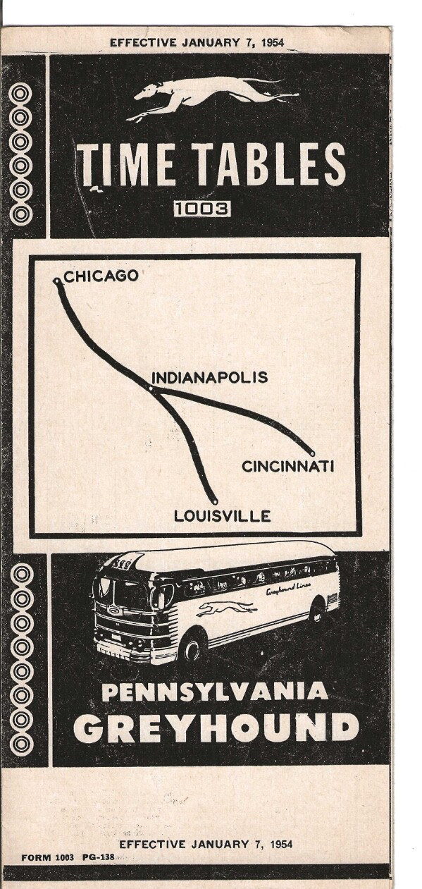 Vintage January 7, 1954 Pennsylvania Greyhound Bus Time Table 1003