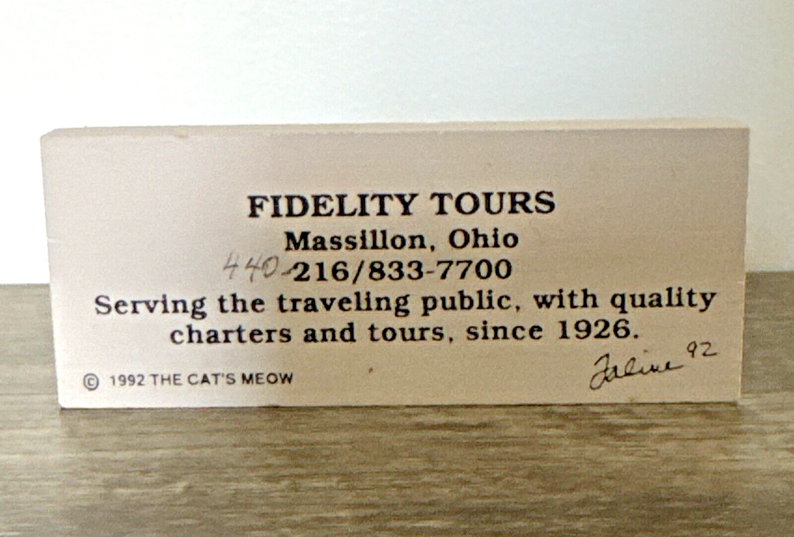 The Cat’s Meow Fidelity Tours Bus 1992 Massillon, Ohio – Signed Faline ’92