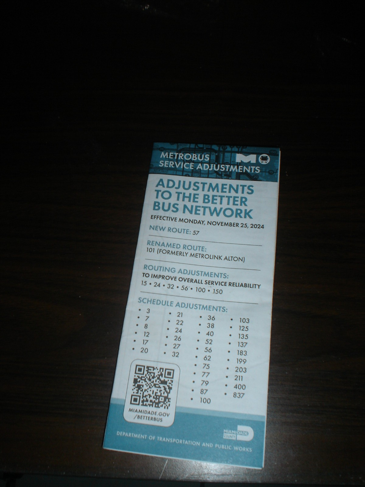 Miami Dade Transit Fall 2024 Metrobus Adjustments Brochure