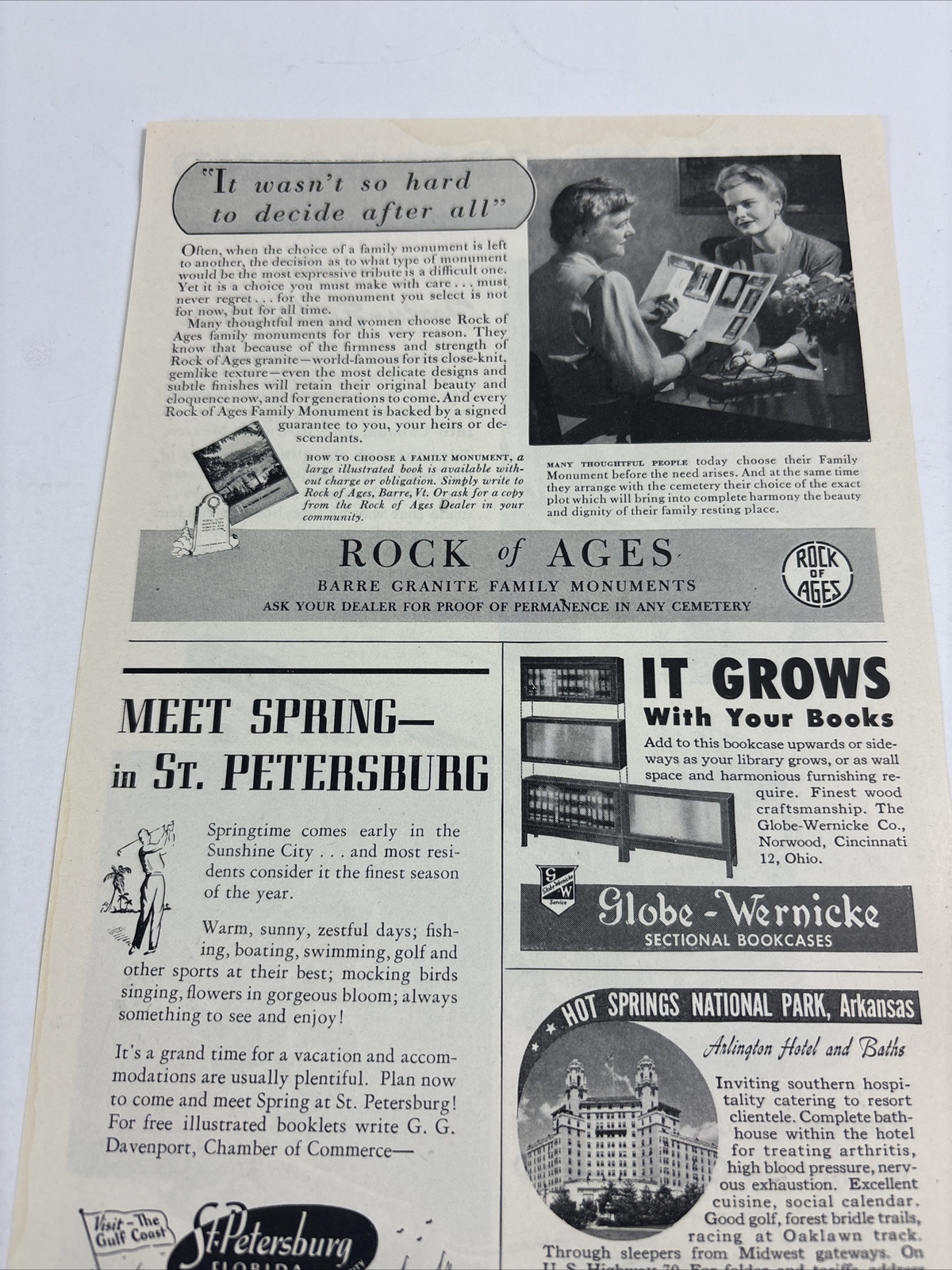 1953 Greyhound Bus plus Florida Golf Hot Springs Hotel Rock of Ages Monuments ad