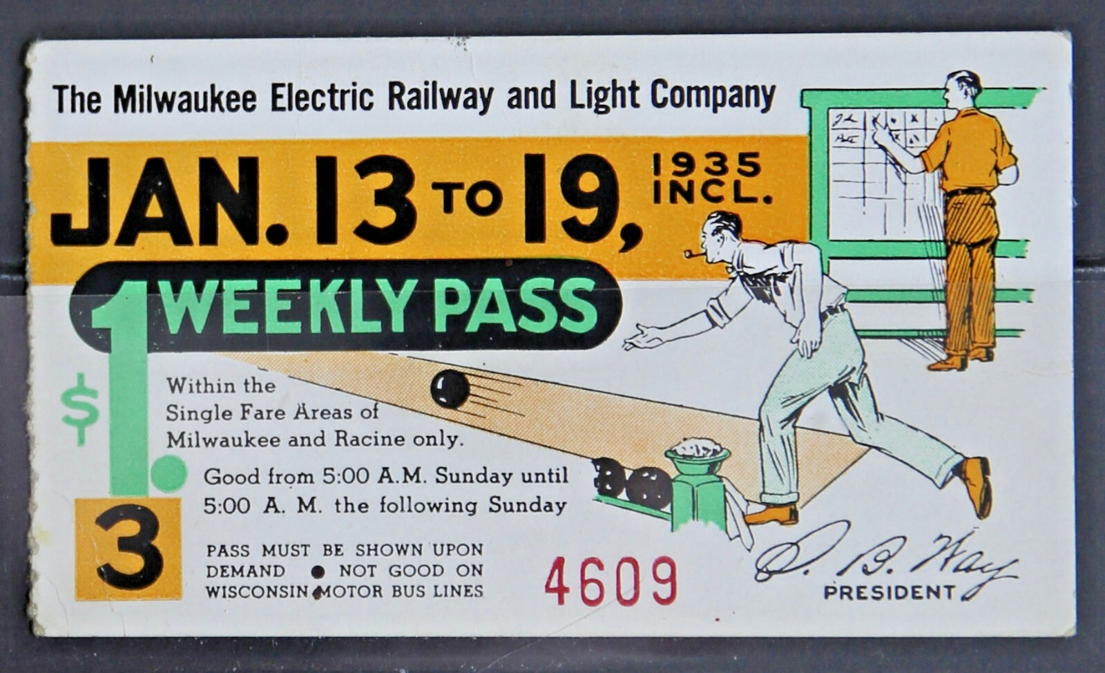 T M E R & T Co Pass – Bowling Theme Nov 13 – 19 1935 PASS472
