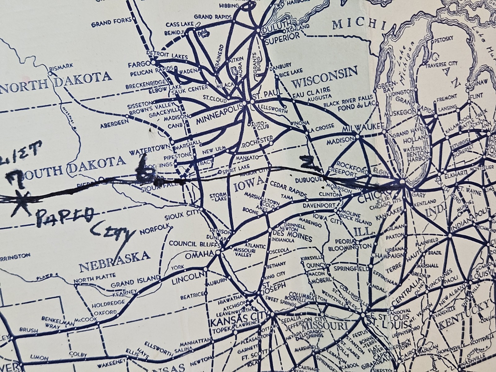 Vintage Pacific Greyhound Lines Route Map Timetable Handwritten Trip Notes USA