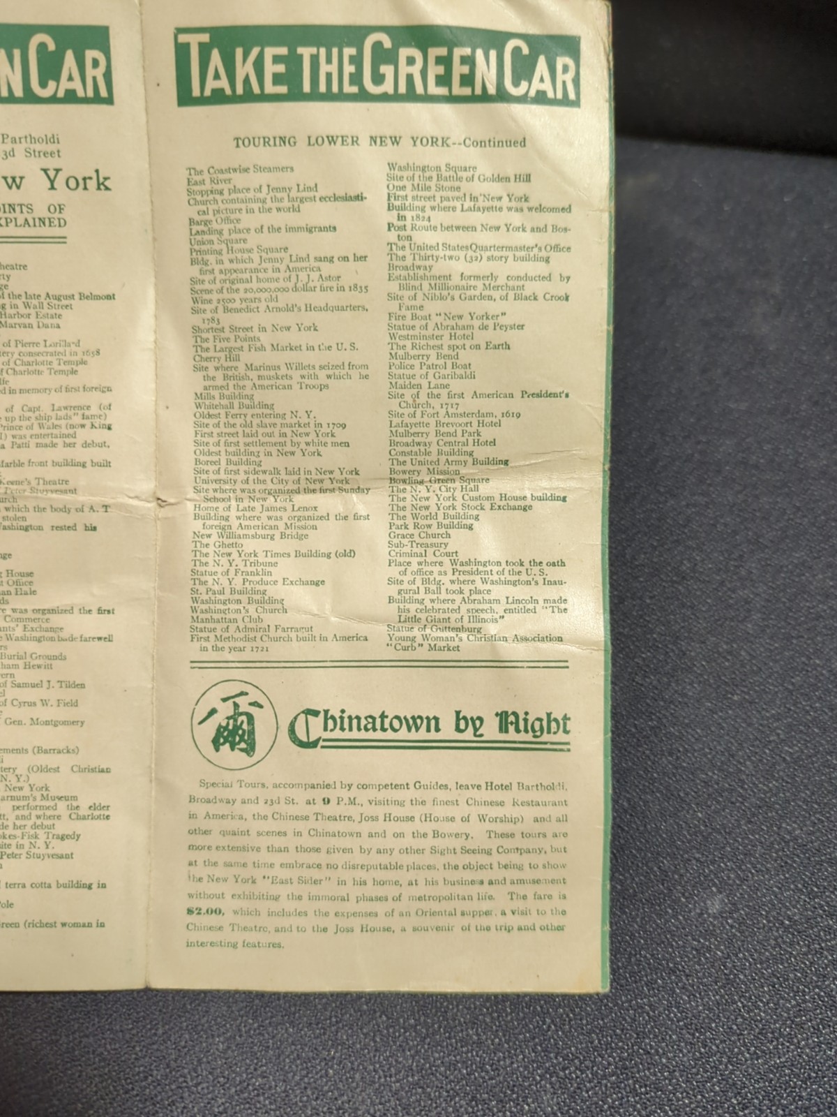 1910’s Era, The Green Car Sight Seeing Company, New York Advertising