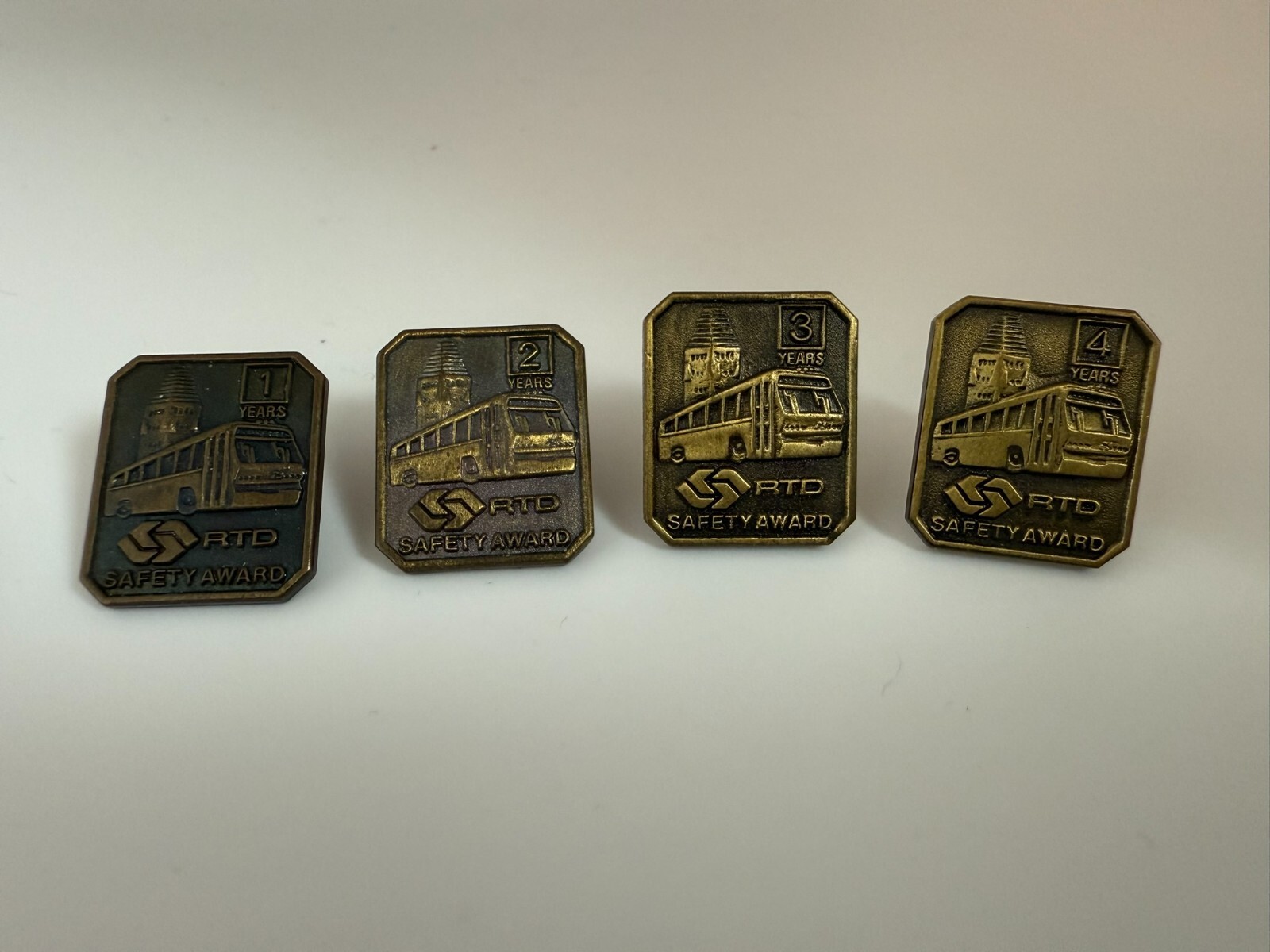 Vintage SCRTD Safety Award Pins – 1, 2, 3, + 4 Years – * See Full Description *