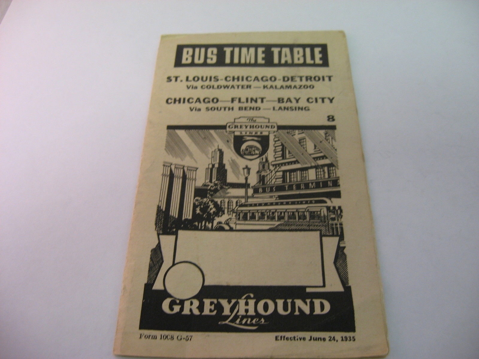 1935 Greyhound Bus Time Table Schedule Chicago Detroit St Louis Flint Bay City